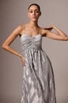 Buy_Emblaze_Silver Satin Plain Sweetheart Neck Pleated Dress _Online_at_Aza_Fashions