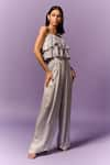 Buy_Emblaze_Silver Satin Plain Sweetheart Neck Layered Pleated Top And Pant Set _Online_at_Aza_Fashions