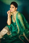 Shop_Gopi Vaid_Green Kurta Tussar Embellished Floral Notched Shamita Sequin Dhoti Pant Set _Online_at_Aza_Fashions