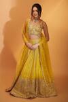 Buy_Gopi Vaid_Yellow Organza Embellished Floral Round Neck Ishika Jaal Lehenga Set _at_Aza_Fashions