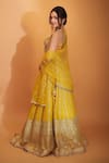 Shop_Gopi Vaid_Yellow Organza Embellished Floral Round Neck Ishika Jaal Lehenga Set _at_Aza_Fashions