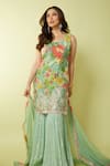 Shop_Gopi Vaid_Green Kurta Chiffon Embroidery Floral Round Sofina Bloom Print Sharara Set _at_Aza_Fashions