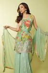 Gopi Vaid_Green Kurta Chiffon Embroidery Floral Round Sofina Bloom Print Sharara Set _Online_at_Aza_Fashions