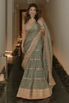 Buy_Gopi Vaid_Green Saree Organza Print Floral Sweetheart Neck Mahira With Blouse _at_Aza_Fashions