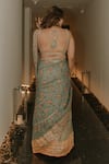 Shop_Gopi Vaid_Green Saree Organza Print Floral Sweetheart Neck Mahira With Blouse _at_Aza_Fashions