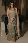 Gopi Vaid_Green Saree Organza Print Floral Sweetheart Neck Mahira With Blouse _Online_at_Aza_Fashions