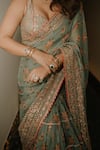 Shop_Gopi Vaid_Green Saree Organza Print Floral Sweetheart Neck Mahira With Blouse _Online_at_Aza_Fashions