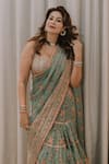 Gopi Vaid_Green Saree Organza Print Floral Sweetheart Neck Mahira With Blouse _at_Aza_Fashions