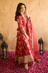 Buy_Gopi Vaid_Red Anarkali Cotton Silk Print Floral Round Neck Soha Churidar Set _at_Aza_Fashions