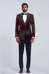 Buy_Sarab Khanijou_Wine Velvet Embroidered Beads Tuxedo Set _at_Aza_Fashions