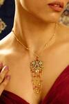 Shop_Joules By Radhika_Multi Color Floral Chain Rajwadi Pendant Necklace_at_Aza_Fashions
