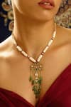 Shop_Joules By Radhika_Multi Color Twisted Pearl Rajwadi Pendant Necklace _at_Aza_Fashions