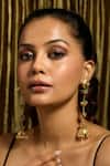 Buy_Joules By Radhika_Gold Plated Gota Patti, Stones Emerald Cascade Long Ghungroo Earrings _at_Aza_Fashions