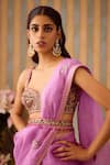 Shyam Narayan Prasad_Purple Brocade Embroidery Zardozi Sweetheart Neck Work Saree With Blouse _at_Aza_Fashions