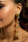 Shop_Joules By Radhika_Gold Plated Gota Patti, Stones Emerald Cascade Long Ghungroo Earrings _at_Aza_Fashions