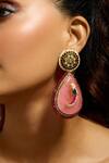 Shop_Joules By Radhika_Pink Pearls, Stones, Piping Parrot Plume Polki Kundan Embellished Earrings_at_Aza_Fashions