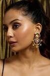 Buy_Joules By Radhika_Gold Plated Stones Parrot Whimsy Round Earrings_at_Aza_Fashions