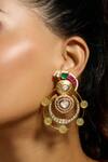 Shop_Joules By Radhika_Gold Plated Stones Parrot Whimsy Round Earrings_at_Aza_Fashions