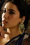 Joules by Radhika_Green Beads, Stones Rajwadi Glory Chaandbali Earrings _Online_at_Aza_Fashions