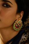 Shop_Joules by Radhika_Multi Color Stones, Pearls Regal Radiance Studs_at_Aza_Fashions