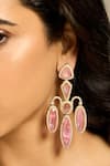 Shop_joules by radhika_Pink Stone Geometric Shaped Danglers _at_Aza_Fashions