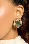 Shop_joules by radhika_Green Stone Chroma Blossom Shaped Stud Earrings _at_Aza_Fashions