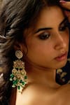 Buy_joules by radhika_Green Stone Royal Heritage Floral Carved Earrings _at_Aza_Fashions