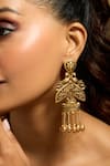 Shop_joules by radhika_Gold Plated Bead Peacock Carved Earrings _at_Aza_Fashions