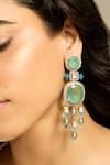 Shop_joules by radhika_Green Stone Luminous Embellished Earrings _at_Aza_Fashions