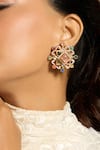 Shop_joules by radhika_Multi Color Stone Prismatic Geometric Carved Cutwork Earrings _at_Aza_Fashions