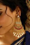 Shop_joules by radhika_Red Stone Royal Ember Floral Carved Cutwork Earrings _at_Aza_Fashions