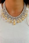 Buy_PRERTO_Yellow Crystals, Stones Magnolia Citrine Embellished Necklace Set _at_Aza_Fashions