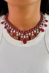 Buy_Prerto_Red Ruby Stone Infinite Orchid Diamond Necklace Set _at_Aza_Fashions