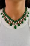 Buy_Prerto_Green Emerald Infinite Orchid Diamond Necklace Set _at_Aza_Fashions