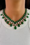 Buy_Prerto_Green Emerald Infinite Orchid Diamond Necklace Set _at_Aza_Fashions