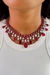 Buy_Prerto_Red Ruby Stone Infinite Orchid Diamond Necklace Set _at_Aza_Fashions