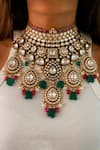 Buy_Prerto_Red Polki Maharani Amarat Kundan Statement Necklace Set _at_Aza_Fashions