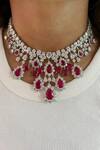 Buy_Prerto_Red Ruby Rose Diamond Drop Necklace Set _at_Aza_Fashions