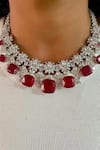 Buy_Prerto_Red Ruby Swarovski Embellished Necklace Set _at_Aza_Fashions