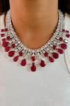 Buy_Prerto_Red Ruby Magnolia Stone Embellished Necklace Set _at_Aza_Fashions