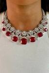 Buy_Prerto_Red Ruby Floral Carved Necklace Set _at_Aza_Fashions