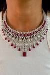 Buy_Prerto_Red Diamond Baguette Studded Necklace Set _at_Aza_Fashions