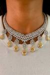 Buy_Prerto_Yellow Diamond Tear Drop Carved Necklace Set _at_Aza_Fashions