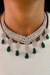 Buy_Prerto_Emerald Green Diamond Tear Drop Shaped Necklace Set _at_Aza_Fashions