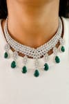 Buy_Prerto_Emerald Green Swarovski Pine Drop Shaped Necklace Set _at_Aza_Fashions