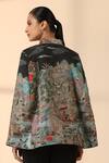 Shop_DUSALA_Black Fine Wool Silk Print Kalamkari Band Collar Estelle Cape _at_Aza_Fashions