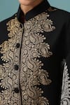 Shop_DUSALA_Black Fine Wool Silk Embroidery Zari Band Collar Ira Ambrosia Cape _Online_at_Aza_Fashions