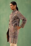 Shop_DUSALA_Multi Color Fine Wool Silk Bloom Fiza Pattern Front Slit Vintage Long Jacket _Online_at_Aza_Fashions