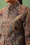 DUSALA_Multi Color Fine Wool Silk Bloom Fiza Pattern Front Slit Vintage Long Jacket _at_Aza_Fashions