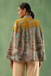 Shop_DUSALA_Yellow Fine Wool Silk Print Kalamkari Band Collar Ezra Folklore Cape _at_Aza_Fashions